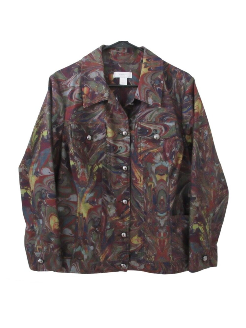 CJ Banks Button Down Jacket Multi-Color Abstract Long Sleeves Stretch Plus 1X